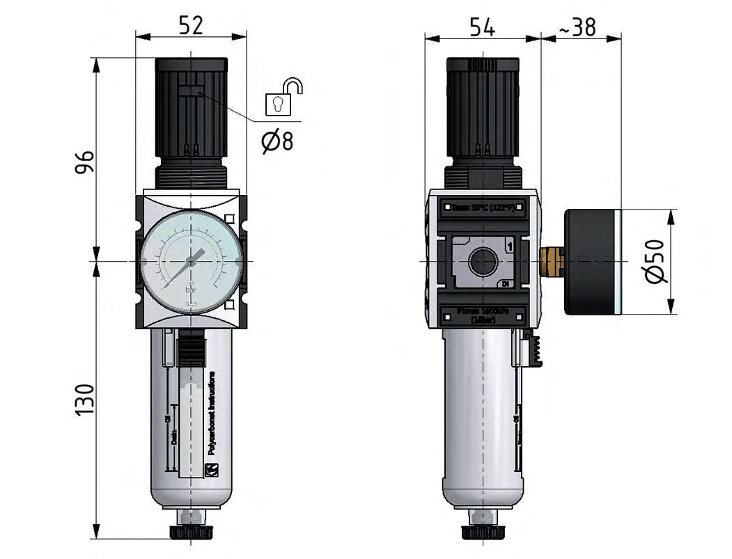 Filter-Regler G1/4'' 2000l/min 0.1-1.0bar/1-14psi Futura 1