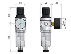 Filter-Regler G1/4'' 1450l/min 0,1-3,0bar/1-44psi 40 mm Manometer Multifix 0