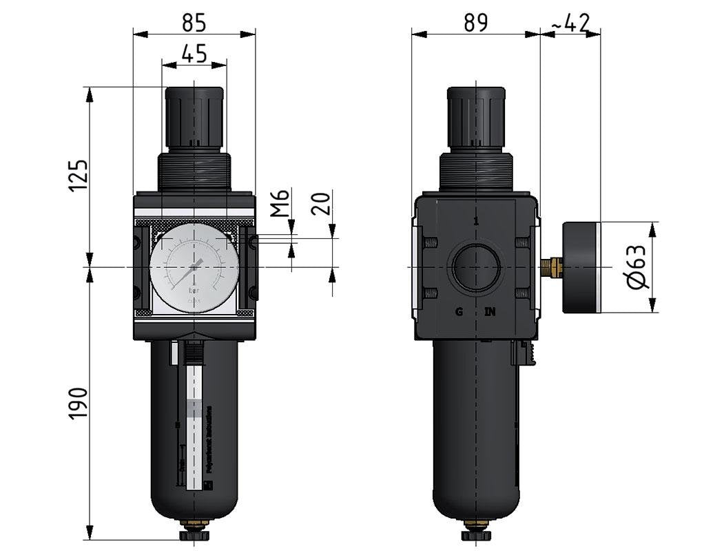 Filter-Regler G1'' 12000l/min 0,2-6,0bar/3-87psi Multifix 4