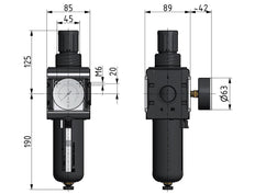 Filter-Regler G1'' 12000l/min 0,2-6,0bar/3-87psi Multifix 4