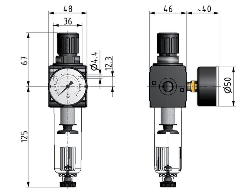 Filter-Regler G3/8'' 1600l/min 0,5-16,0bar/7-232psi Schutzkorb Multifix 1