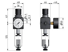 Filter-Regulator G3/8'' 1600l/min 0.2-6.0bar/3-87psi Halbautomatischer Schutzkäfig aus Polycarbonat Multifix 1