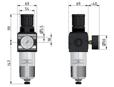 Filter-Regulator G3/4'' 6700l/min 0.1-3.0bar/1-44psi Zylinderschloss Multifix 2