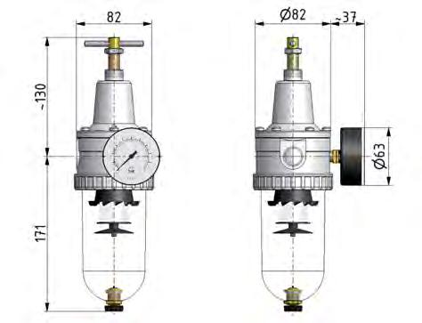 Filter-Regulator G1/2'' 3000l/min 0.1-3.0bar/1-44psi Auto (Geschlossen ohne Druck) Polycarbonat Standard 3