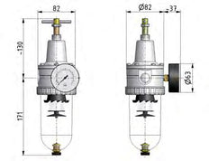Filter-Regulator G1/2'' 3000l/min 0.1-3.0bar/1-44psi Auto (Geschlossen ohne Druck) Polycarbonat Standard 3