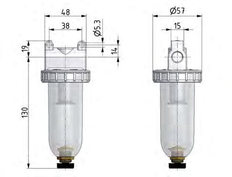 Filter 5microns G3/8'' 800l/min Semi-Auto Polycarbonat Standard 1