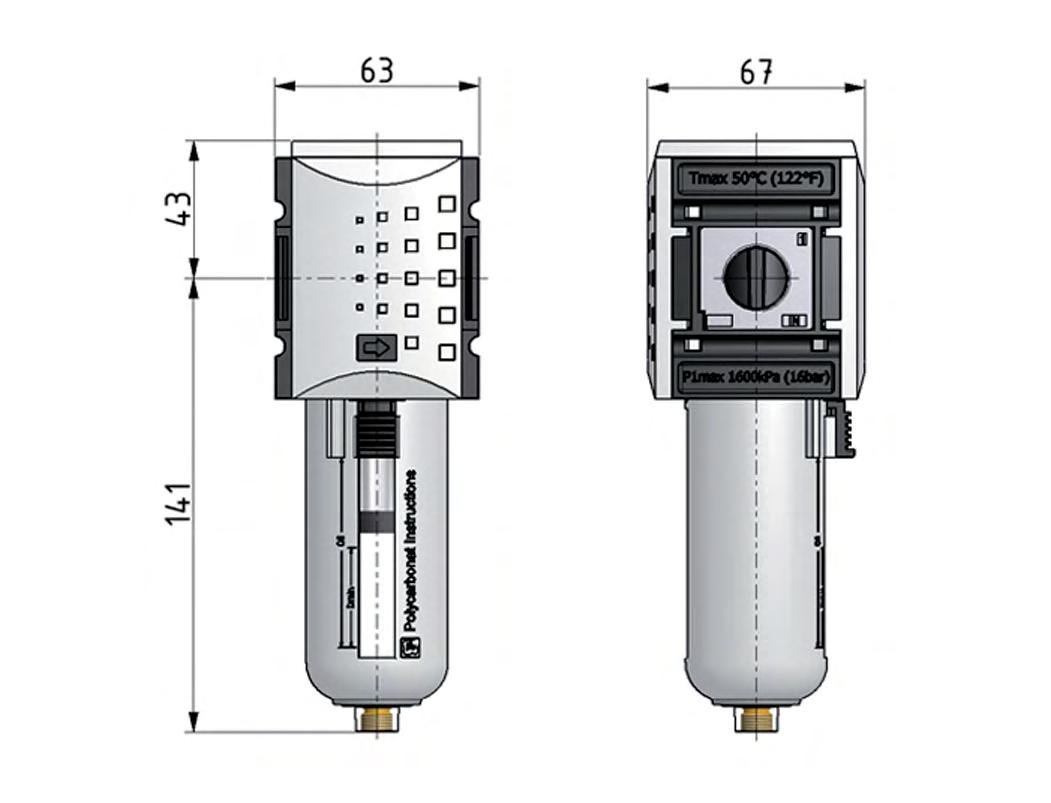 Aktivkohlefilter G1/2'' 1700l/min Ohne Entwässerung Polycarbonat Futura 2