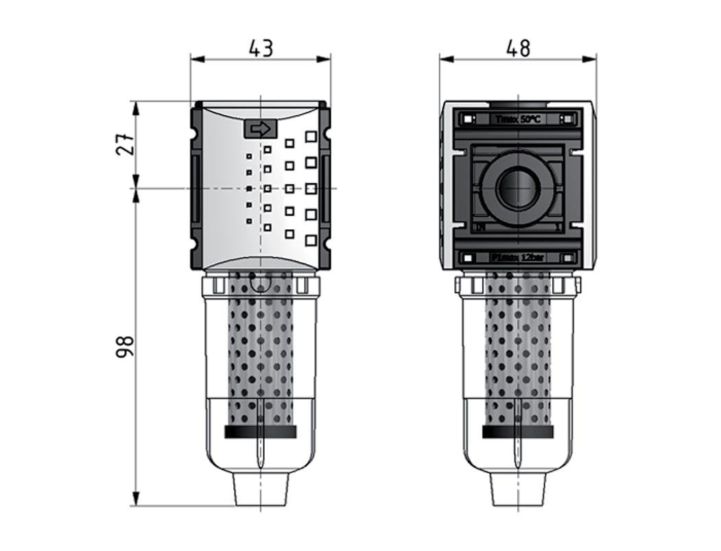 Aktivkohlefilter G1/4'' 470l/min ohne Entwässerung Polycarbonat Futura 0