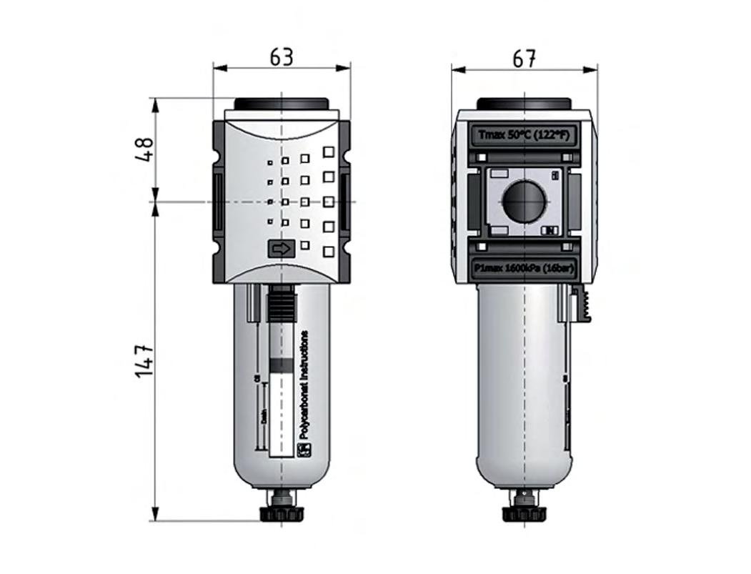 Microfilter 0.01microns G3/8'' 450l/min Semi-Auto Polycarbonat Futura 2