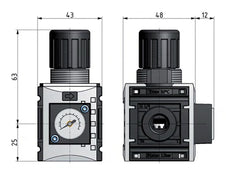 Druckregler G1/4'' 1000l/min 0.2-4.0bar/3-58psi PA 40 mm Manometer Futura 0