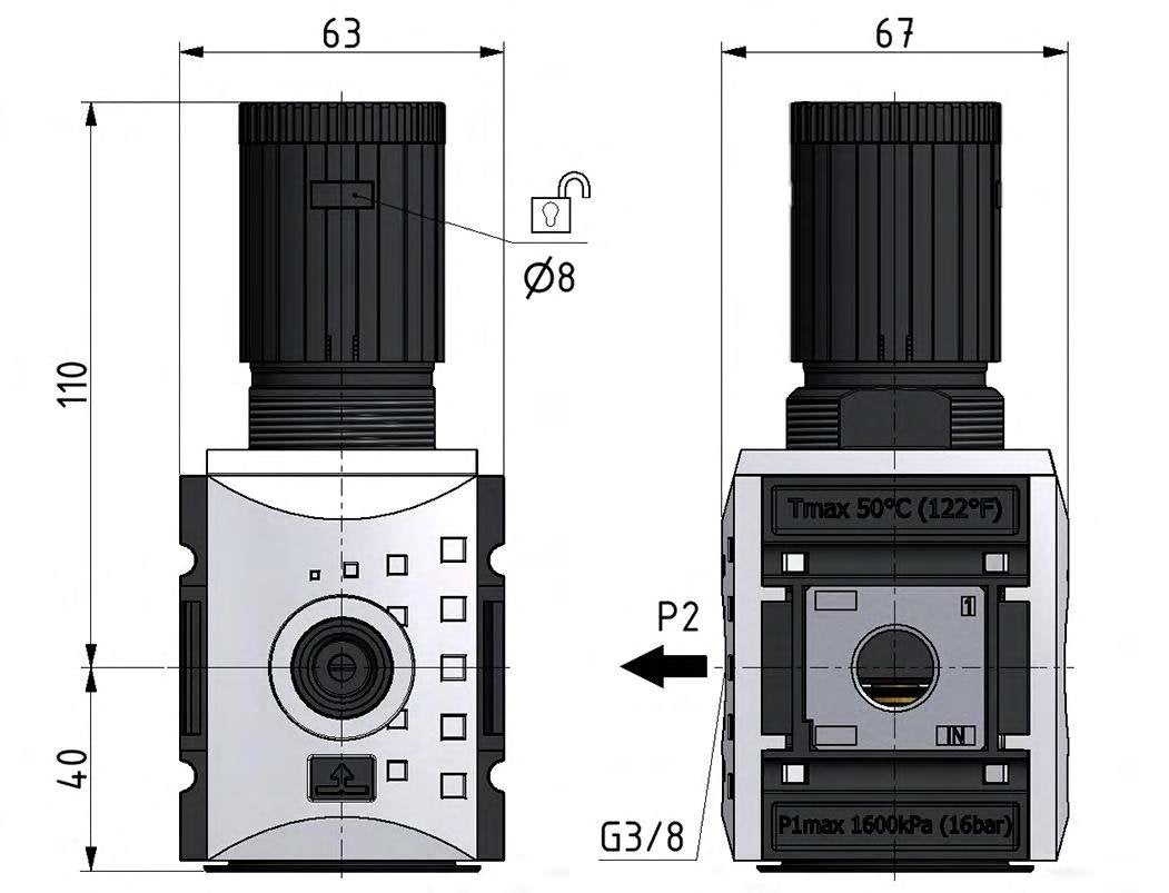 Präzisionsdruckregler für Sammelstückmontage G3/8'' 4500l/min 0.5-8.0bar/7-116psi PA Futura 2