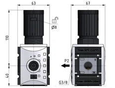 Präzisionsdruckregler für Sammelstückmontage G3/8'' 4500l/min 0.5-8.0bar/7-116psi PA Futura 2
