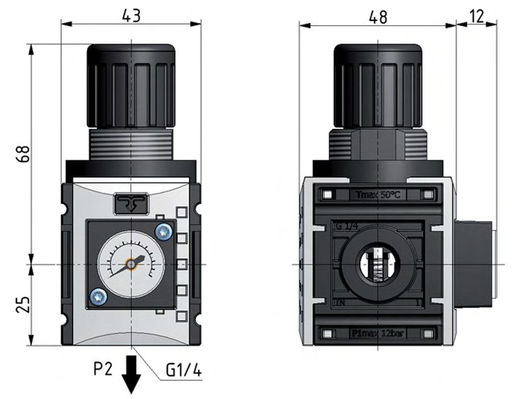 Druckregler für Sammelstückmontage G1/4'' 1000l/min 0.2-4.0bar/3-58psi PA 40 mm Manometer Futura 0