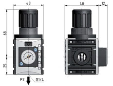 Druckregler für Sammelstückmontage G1/4'' 1000l/min 0.2-4.0bar/3-58psi PA 40 mm Manometer Futura 0