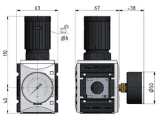Präzisionsdruckregler G1/2'' 5200l/min 0.5-16.0bar/7-232psi PA Futura 2