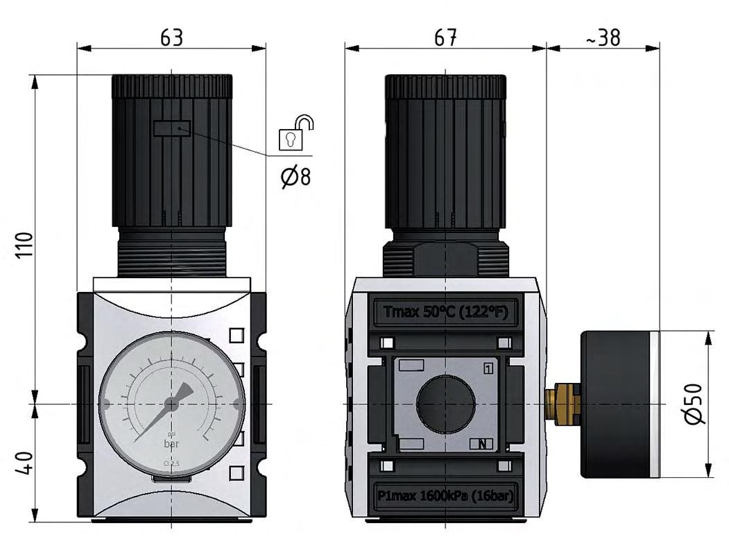 Präzisionsdruckregler G1/2'' 5200l/min 0.2-4.0bar/3-58psi PA Futura 2