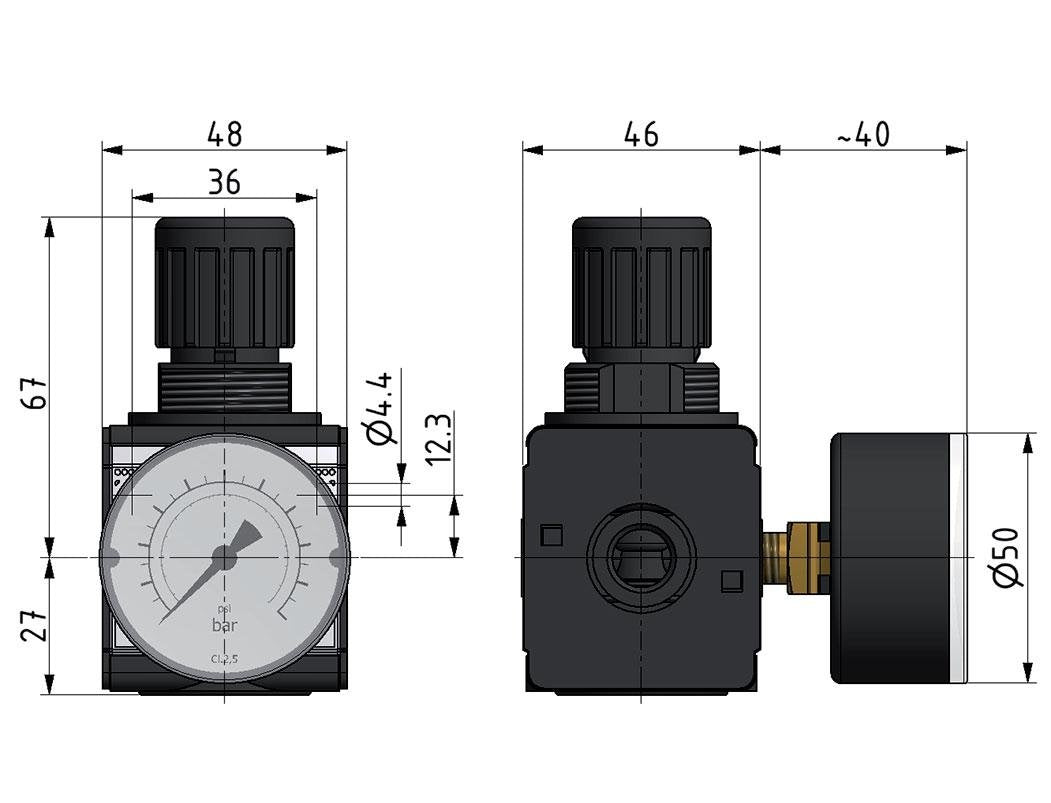 Druckregler G3/8'' 2100l/min 0,1-3,0bar/1-44psi Multifix 1