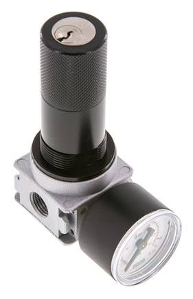 Druckregler G1/4'' 1450l/min 0.5-10.0bar/7-145psi Zinkdruckguss 40 mm Manometer Zylinderschloss Multifix 0