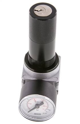 Druckregler G1/4'' 1450l/min 0.5-10.0bar/7-145psi Zinkdruckguss 40 mm Manometer Zylinderschloss Multifix 0