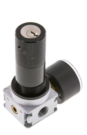 Druckregler G1/4'' 1450l/min 0.5-10.0bar/7-145psi Zinkdruckguss 40 mm Manometer Zylinderschloss Multifix 0