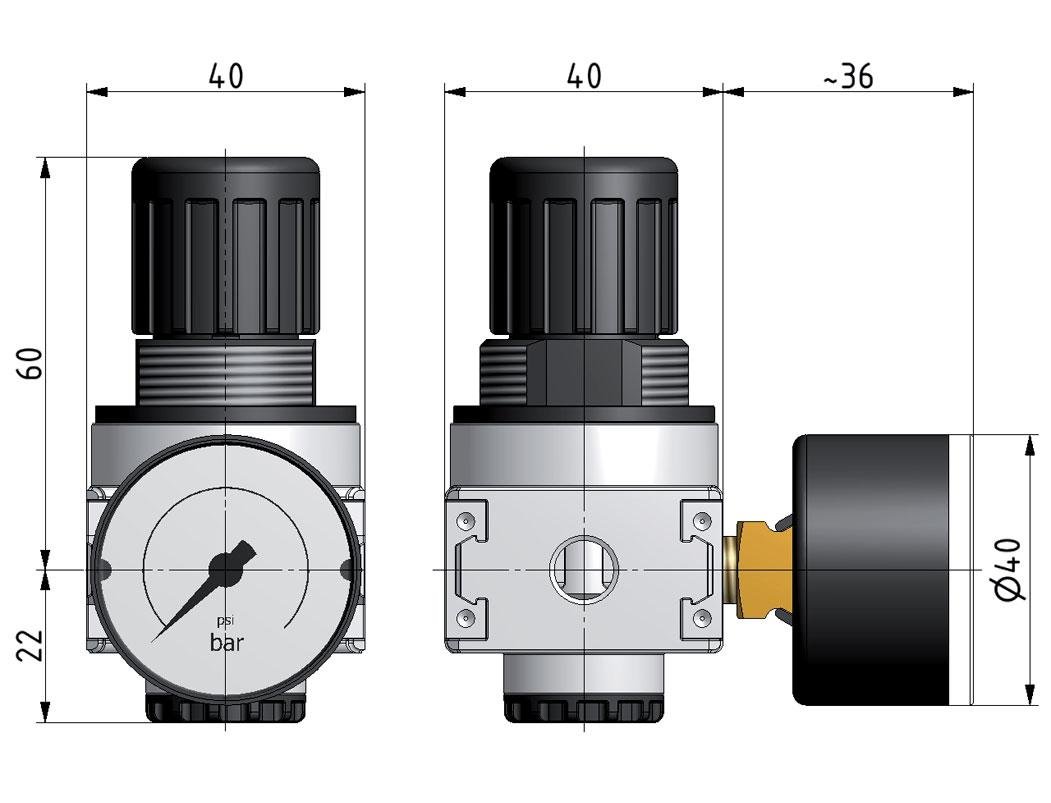 Druckregler G1/4'' 1450l/min 0.5-10.0bar/7-145psi Zinkdruckguss 40 mm Manometer Multifix 0
