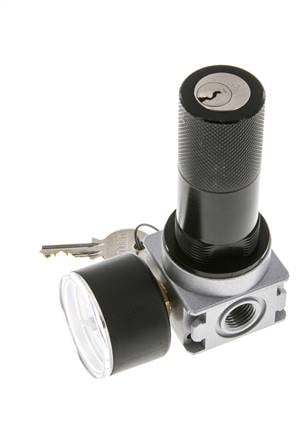 Druckregler für Sammelstückmontage G1/4'' 1450l/min 0.1-3.0bar/1-44psi Zink-Druckguss 40 mm Manometer Zylinderschloss Multifix 0