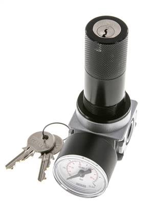 Druckregler für Sammelstückmontage G1/4'' 1450l/min 0.1-3.0bar/1-44psi Zink-Druckguss 40 mm Manometer Zylinderschloss Multifix 0