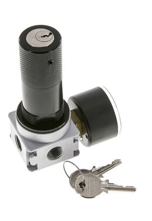 Druckregler für Sammelstückmontage G1/4'' 1450l/min 0.1-3.0bar/1-44psi Zink-Druckguss 40 mm Manometer Zylinderschloss Multifix 0