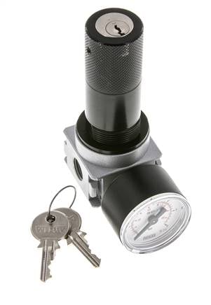 Druckregler für Sammelstückmontage G1/4'' 1450l/min 0.1-3.0bar/1-44psi Zink-Druckguss 40 mm Manometer Zylinderschloss Multifix 0