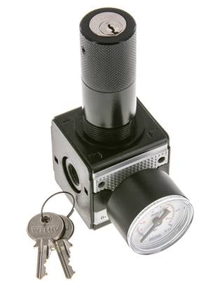 Druckregler für Sammelstückmontage G1/4'' 2250l/min 0.1-3.0bar/1-44psi Zinkdruckguss 40 mm Manometer Zylinderschloss Multifix 1