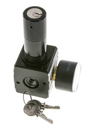 Druckregler für Sammelstückmontage G1/4'' 2250l/min 0.5-10.0bar/7-145psi Zinkdruckguss 40 mm Manometer Zylinderschloss Multifix 1