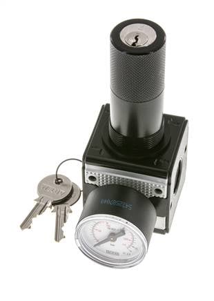 Druckregler für Sammelstückmontage G1/4'' 2250l/min 0.5-10.0bar/7-145psi Zinkdruckguss 40 mm Manometer Zylinderschloss Multifix 1