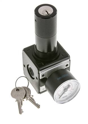 Druckregler für Sammelstückmontage G1/4'' 2250l/min 0.5-10.0bar/7-145psi Zinkdruckguss 40 mm Manometer Zylinderschloss Multifix 1