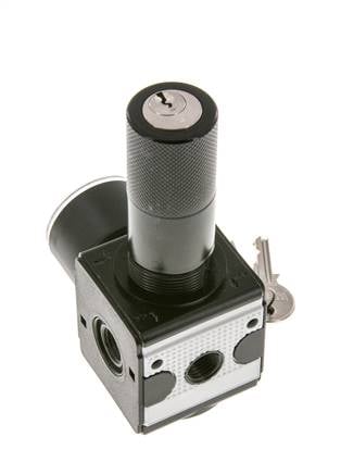 Druckregler für Sammelstückmontage G1/4'' 2250l/min 0.1-3.0bar/1-44psi Zinkdruckguss 40 mm Manometer Zylinderschloss Multifix 1