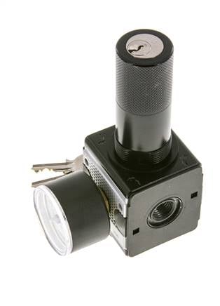 Druckregler für Sammelstückmontage G1/4'' 2250l/min 0.1-3.0bar/1-44psi Zinkdruckguss 40 mm Manometer Zylinderschloss Multifix 1