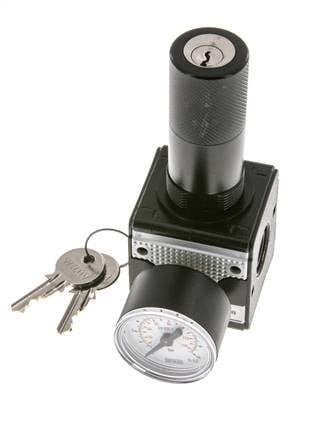 Druckregler für Sammelstückmontage G1/4'' 2250l/min 0.2-6.0bar/3-87psi Zinkdruckguss 40 mm Manometer Zylinderschloss Multifix 1