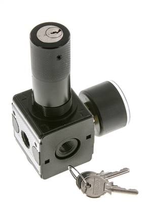 Druckregler für Sammelstückmontage G1/4'' 2250l/min 0.2-6.0bar/3-87psi Zinkdruckguss 40 mm Manometer Zylinderschloss Multifix 1
