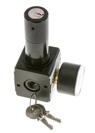 Druckregler für Sammelstückmontage G1/4'' 2250l/min 0.1-3.0bar/1-44psi Zinkdruckguss 40 mm Manometer Zylinderschloss Multifix 1