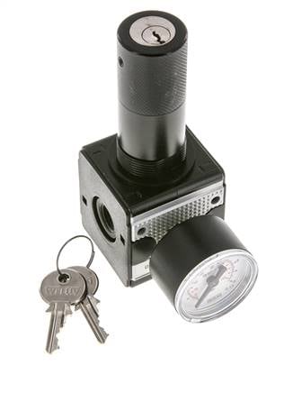 Druckregler für Sammelstückmontage G1/4'' 2250l/min 0.2-6.0bar/3-87psi Zinkdruckguss 40 mm Manometer Zylinderschloss Multifix 1