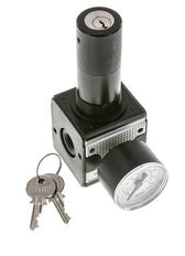 Druckregler für Sammelstückmontage G1/4'' 2250l/min 0.2-6.0bar/3-87psi Zinkdruckguss 40 mm Manometer Zylinderschloss Multifix 1