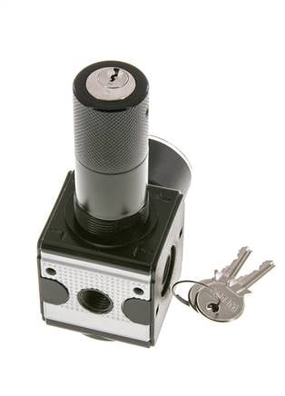Druckregler für Sammelstückmontage G1/4'' 2250l/min 0.1-3.0bar/1-44psi Zinkdruckguss 40 mm Manometer Zylinderschloss Multifix 1