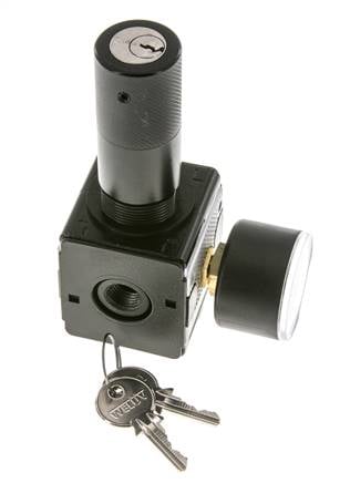 Druckregler für Sammelstückmontage G1/4'' 2250l/min 0.2-6.0bar/3-87psi Zinkdruckguss 40 mm Manometer Zylinderschloss Multifix 1