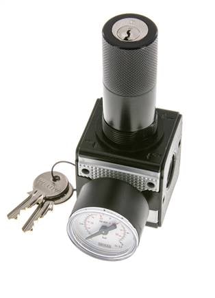 Druckregler für Sammelstückmontage G1/4'' 2250l/min 0.1-3.0bar/1-44psi Zinkdruckguss 40 mm Manometer Zylinderschloss Multifix 1