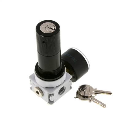 Druckregler G1/4'' 700l/min 0,1-3,0bar/1-44psi 40 mm Manometer Zylinderschloss Multifix 0