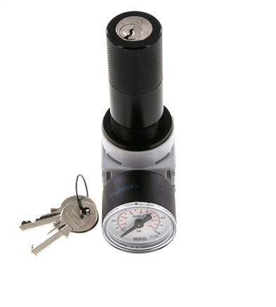 Druckregler G1/4'' 700l/min 0,2-6,0bar/3-87psi 40 mm Manometer Zylinderschloss Multifix 0