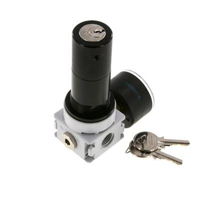 Druckregler G1/4'' 700l/min 0,2-6,0bar/3-87psi 40 mm Manometer Zylinderschloss Multifix 0