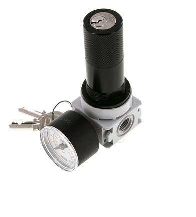 Druckregler G1/4'' 700l/min 0,2-6,0bar/3-87psi 40 mm Manometer Zylinderschloss Multifix 0