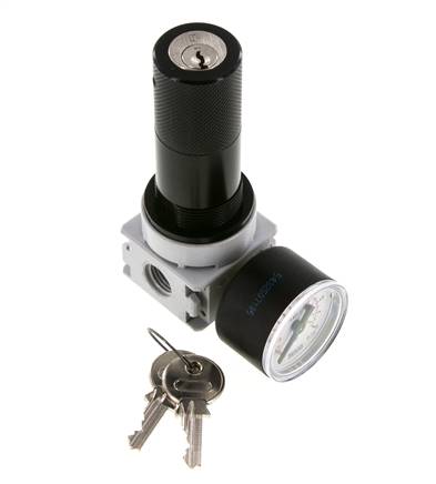 Druckregler G1/4'' 700l/min 0,2-6,0bar/3-87psi 40 mm Manometer Zylinderschloss Multifix 0