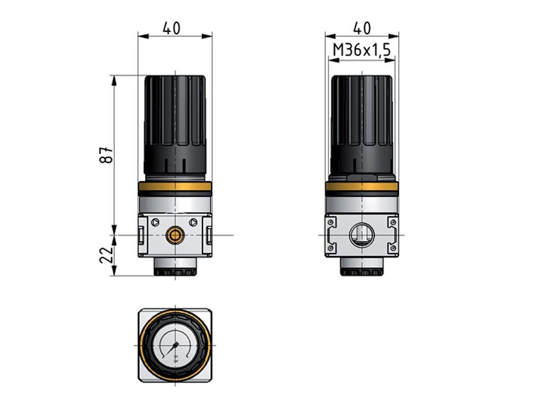 Druckregler G1/4'' 1450l/min 0.2-6.0bar/3-87psi Zinkdruckgussknopf mit Manometer Multifix 0