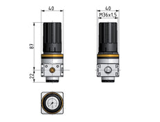 Druckregler G1/4'' 1450l/min 0.2-6.0bar/3-87psi Zinkdruckgussknopf mit Manometer Multifix 0